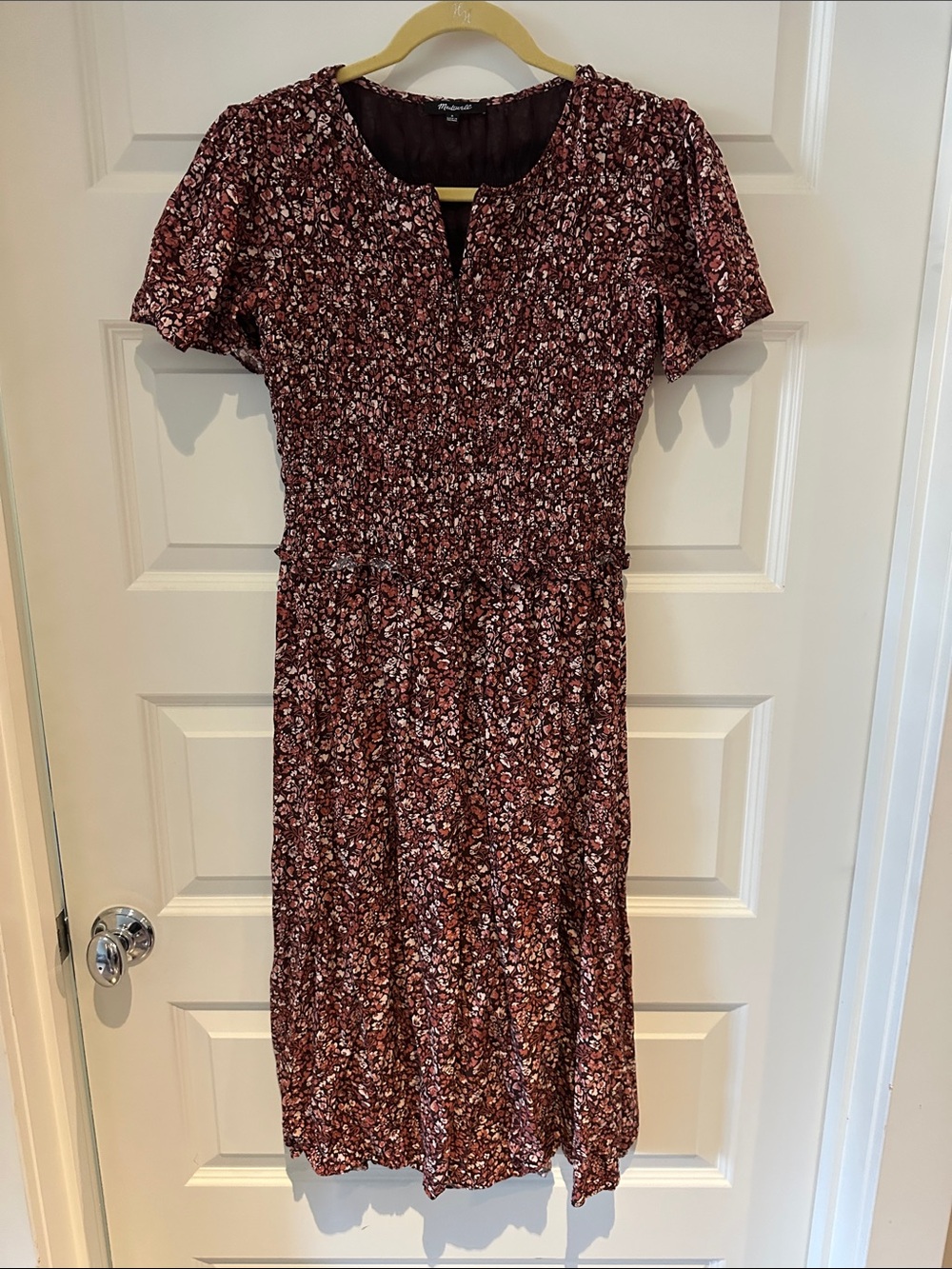 Madewell Women's Maroon Floral Smocked Waist Dress